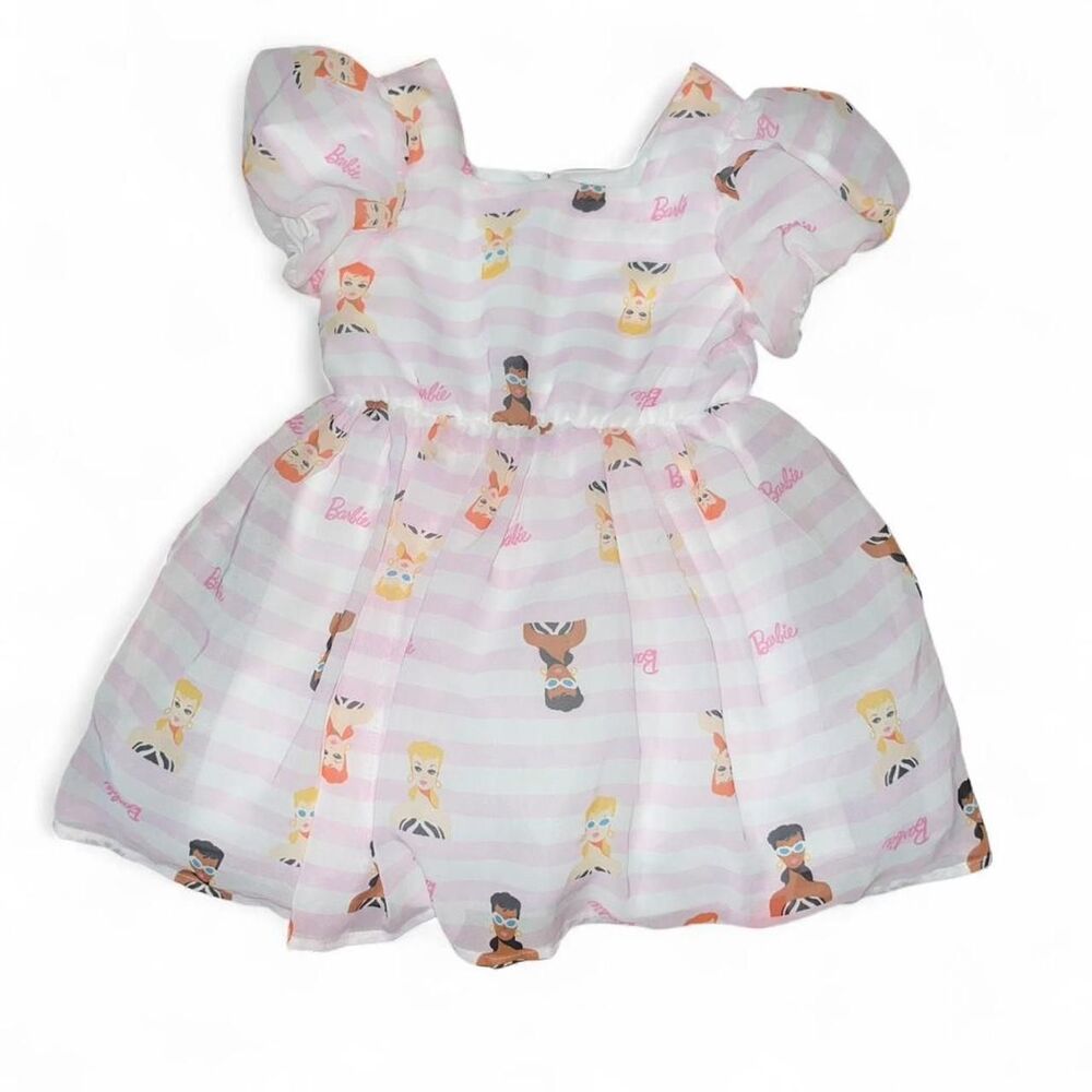 Barbie Baby Girls' Pink and White Striped Dress with Tulle SZ 3T